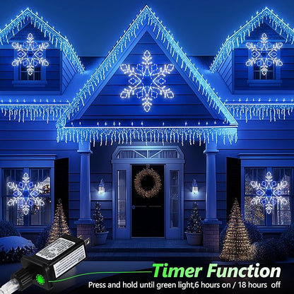 Christmas 35'' Snowflake Lights Decoration - Outdoor Waterproof Christmas Lights Super-Bright White and Blue with Ultimate Timer for Outdoor Home Party Wall Hanging Light
