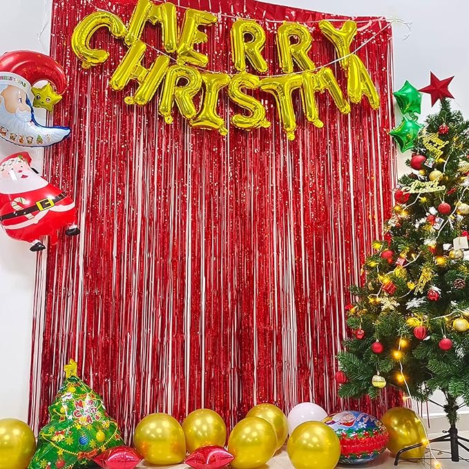 Foil Fringe Curtain 4th of July Decorations - Red Blue Metallic Tinsel Photo Booth Backdrop Party Steamers Curtains for Birthdays Christmas New Years Valentines Bachelorette Parties