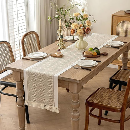 Table Runner 48 Inches Long,Waterproof Boho Table Runner with Tassel Fringe,Table Runners for Party Coffee Table