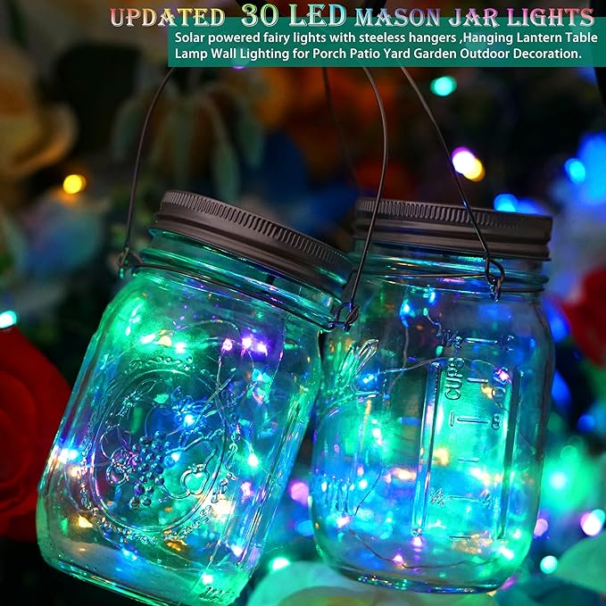 SunKite Solar Mason Jar Lights, 12 Pack 30 LED Waterproof Fairy Firefly Jar Lids String Lights with Hangers(NO Jars), Patio Yard Garden Wedding Decoration - Multicolored1