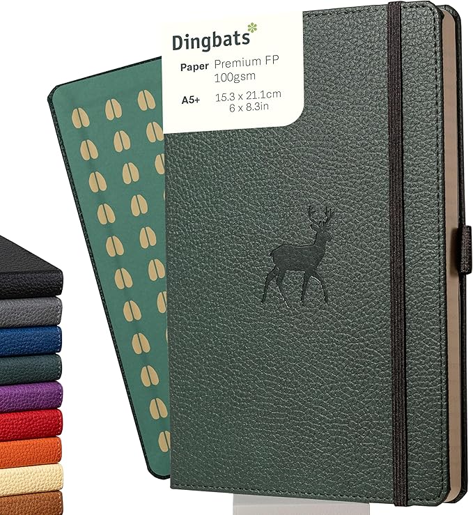 Dingbats* Wildlife Plain Writing Journal Notebook A5 - Vegan Leather Hardcover - Ideal for Work, Travel - Pocket, Elastic Closure, & Bookmark