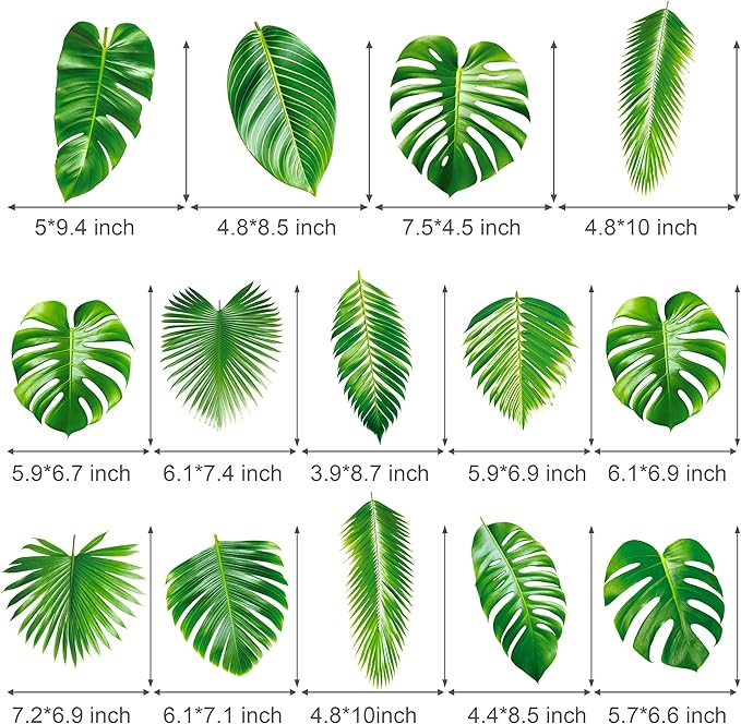 14pcs Palm Leaf Centerpiece Sticks Tropical Party Decorations for Table Green Leaves Theme Centerpieces Hawaiian Luau Party Decorations for Summer Jungle Theme Party Baby Shower Supplies