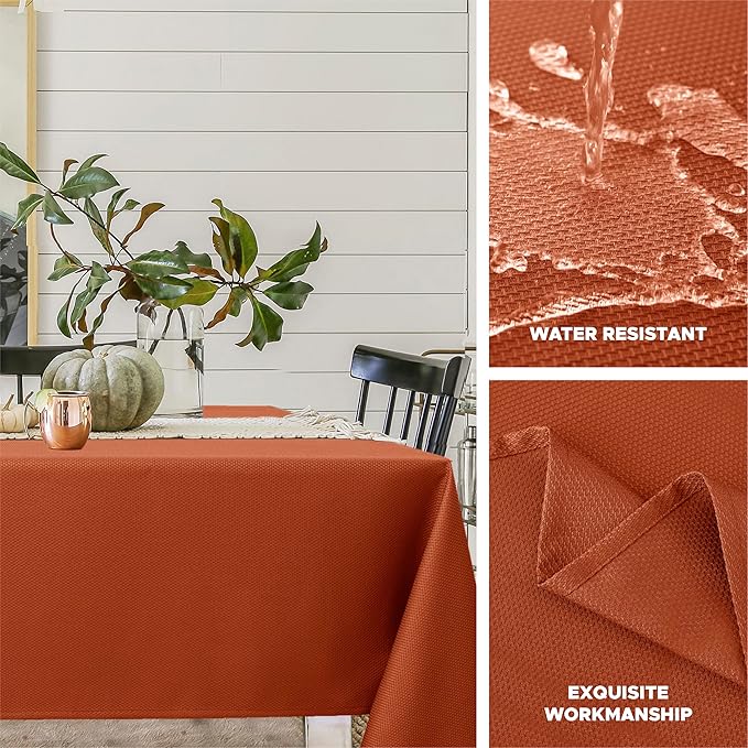 Biscaynebay Fall Tablecloth Textured Fabric Square Tablecloths 54x54 Inch, Rust Thanksgiving Autumn Harvest Water Resistant Fabric Tablecloths for Kitchen, Dining, Wedding, Parties Machine Washable