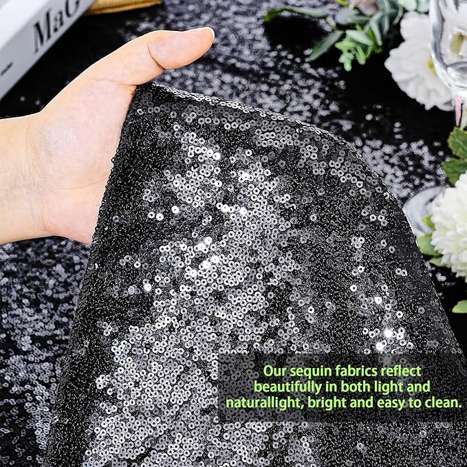 QueenDream Black Sequin Tablecloth 60" x 102" Black Table Cloth Rectangle Glitter Tablecloth for Wedding Birthday Party Ceremony Cake Dessert Table Decorations