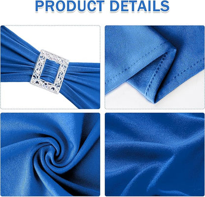 Joccun 120 PCS Spandex Chair Sashes Bows Stretch Chair Cover Band with Buckle Slider Universal Elastic Chair Ties for Wedding Banquet Party Event Decoration (Royal Blue)