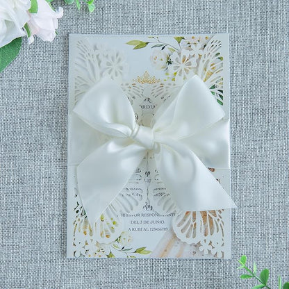 20 PCS 5.12x7.2 Butterfly Quinceanera Invitation, Laser Cut Wedding Invitation Cards with Envelopes for XV Anos Bridal Shower Baby Shower Invite (Ivory)