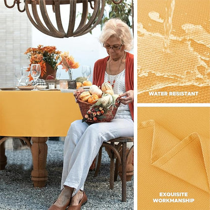 Biscaynebay Fall Tablecloth Textured Fabric 70x108 Inch Rectangular, Fall Gold Thanksgiving Autumn Harvest Water Resistant Fabric Tablecloths for Kitchen, Dining, Wedding, Parties Machine Washable