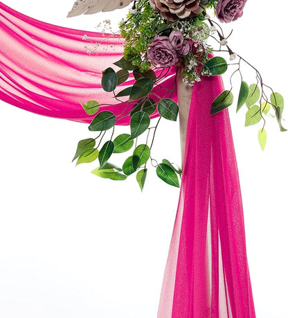 VDS Pack of 1 Panel (30 Inch X 50 Feet) Wedding Arch Draping Fabric Sheer Chiffon Fabric Drapery for Wedding Ceremony Reception Swag Backdrop Canopy Chuppah ARBO Altars Decoration (Hot Pink)