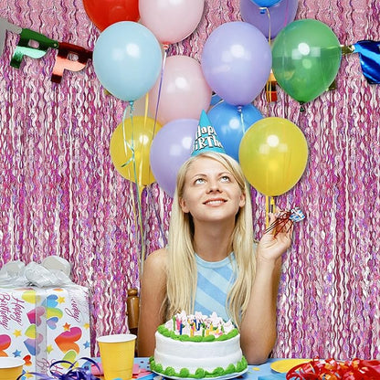 Pink Streamers Fringe Backdrop Tinsel Foil Fringe Curtains Wavy Backdrop for Parties Sparkle Metallic Wavy Foil Fringe Backdrop Curtain Photo Booth Props for Birthday Wedding