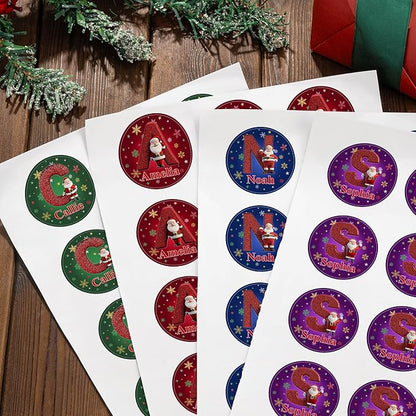callie Personalized Christmas Stickers - Custom Name & Initial, 1.97 Inch Cartoon Santa Claus Design Merry Christmas Stickers Labels for Envelopes Seals Crafts Cards Gifts (30PCS)