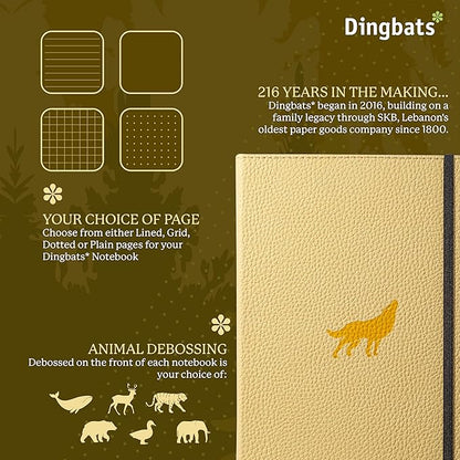 Dingbats A5 Wildlife Notebook Journal Hardcover, Cream 100gsm Ink-Proof Paper, 6.1 x 8.5 inches, 192 pages (Cream Wolf, Squared)