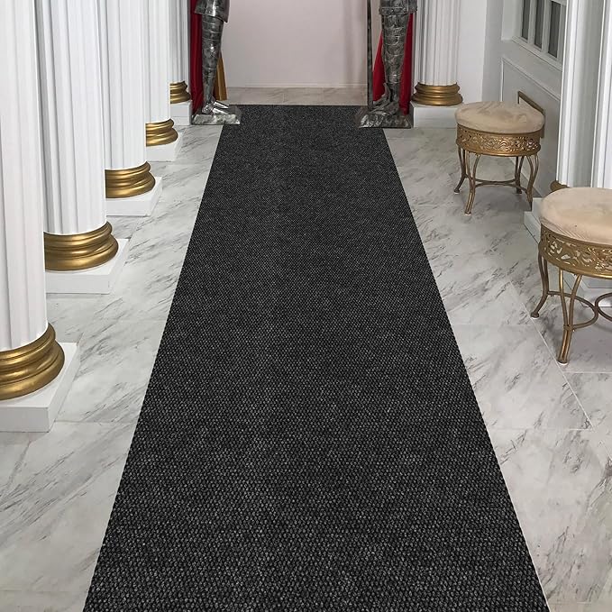 Ottomanson Commercial Scrape Rib Entry Mat – Heavy Duty Ribbed Floor Mat for High Traffic – Non Slip Rubber Back, Waterproof – Indoor Outdoor Use for Offices, Schools, Lobbies, 2' x 49', Black
