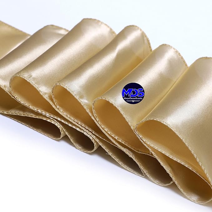 MDS Pack of 50 PCS Satin Chair Sashes Charmeuse Sateen Dining Chair Bows Ribbon Ties Back Sash for Wedding Party Birthday Home Hotel Restaurant Banquet Decoration (7 x 108 Inch, Champagne Gold)