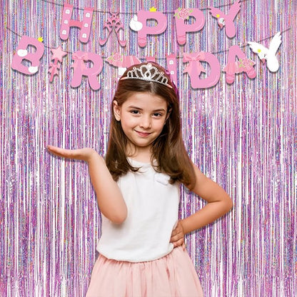Pink Tinsel Curtain Party Backdrop - GREATRIL Foil Fringe Curtain Lilac Pink Party Streamers for Birthday Girl Princess Bachelorette Euphoria Taylor Themed Party Decorations - 2 Packs