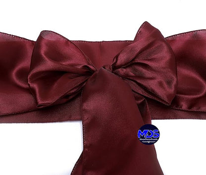 MDS Pack of 50 PCS Satin Chair Sashes Charmeuse Sateen Dining Chair Bows Ribbon Ties Back Sash for Wedding Party Birthday Home Hotel Restaurant Banquet Decoration (7 x 108 Inch, Maroon)