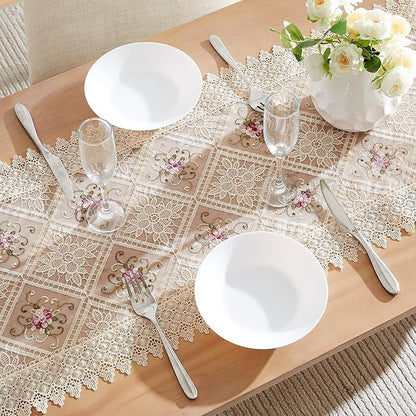 WARM HOME DESIGNS Gold Lace Table Runner. 36 Inch Small Table Runner is Embroidered with Intricate Flower Design. VTR Linen 36