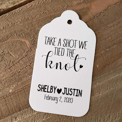 Take a Shot We Tied The Knot Personalized CardStock Favor Tag Sets of 25 Tags (My Medium tag) 1 3/8" x 2 1/2"