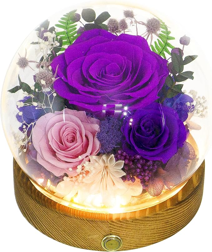 Valley of Rain & Forest Long-Lasting Real Flowers, Unique Floral Gift for You to Send Love for All Occasions, for Indoor Decoration (Dark Purple & Pink Roses Arrangement)