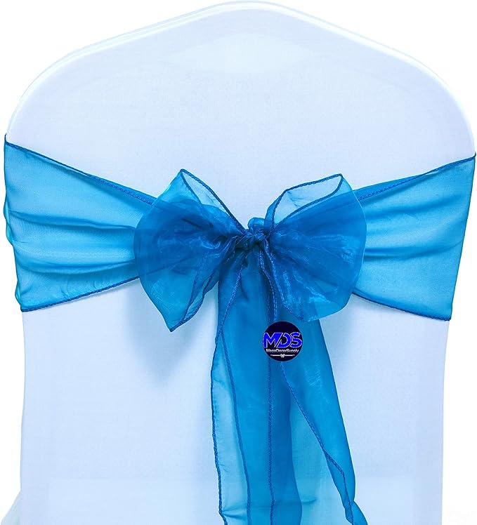 MDS Pack of 50 PCS Organza Chair Sashes Wider Dining Chair Bows Ribbon Tie Back for Wedding Party Birthday Bridal Shower Reception Event Banquet Home Chair Cover Decoration - Dark Teal