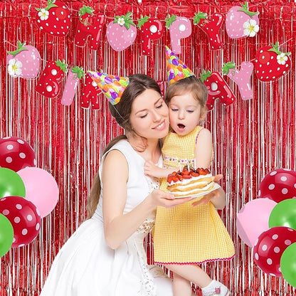 BRAVESHINE Red Tinsel Foil Fringe Curtains - 2Pcs 3.2x8.2ft Holidays Photo Booth Backdrop for Girl/Birthday/Valentine’s/Christmas/Bridal/Bachelorette/Anniversary/Engagement Party/Halloween Decorations