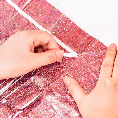 Rose Gold Tinsel Party Backdrop - GREATRIL Foil Fringe Curtain Party Photo Booth Backdrop for Birthdays Theme Decorations - 1m x 2.5m - Pack of 2