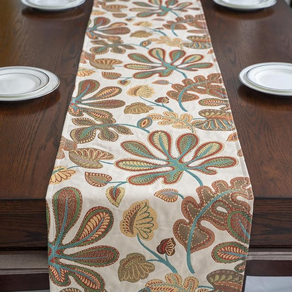 Mika Home Tropical Leaf Table Runner for Home Decor 13X90 Inches Teal Brown Seasonal Dining Table Decoration for Home