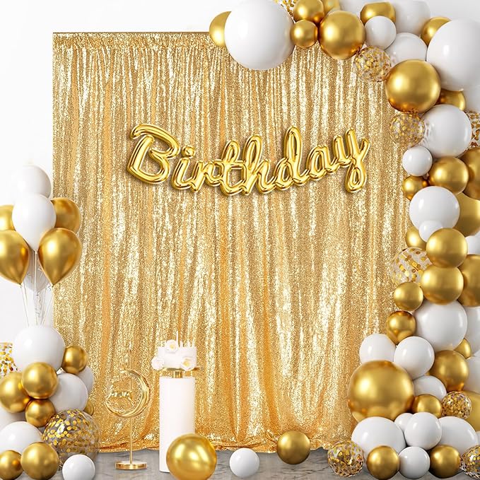 7ft x 7ft Gold Sequin Backdrop Curtain Glitter Photo Booth Backdrop for Wedding Birthday Baby Shower Event Decorations