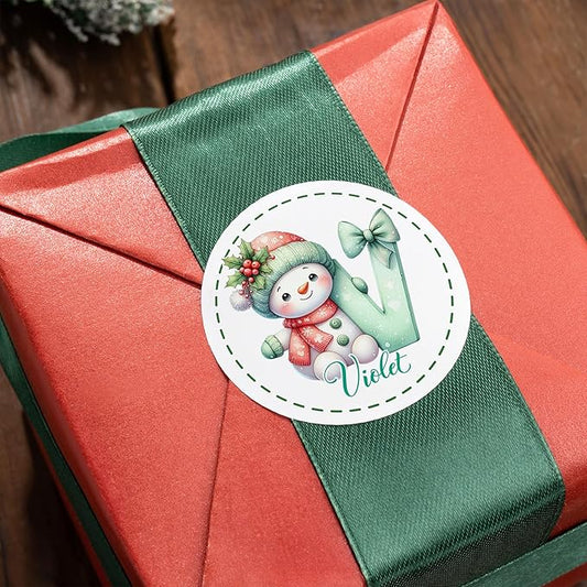 callie Personalized Christmas Stickers for Kids with Snowman Initial Name, Custom Waterproof Santa Labels for Gift Box, Party Decorations, Envelopes, 30pcs