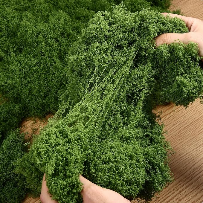 Fake Green Moss for Plants Indoor, 5.3OZ Artificial Moss for Potted Plants Decor, DIY Decorative Moss for Crafts Fairy Garden Floral Wedding Model Making Glass Containers Home (150g)