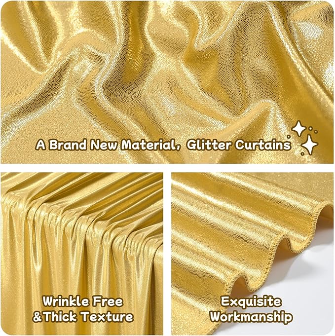 10ftx10ft Thick Gold Glitter Backdrop Curtain Panels for Parties, Wrinkle Free Sequin Sparking Photo Backdrop Drapes, 2 Panels 5x10ft Shimmer Back Drop Cloth for Wedding Birthday Photography