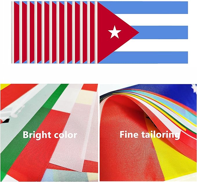 12 Pack Cuba Desk Flags Set, Cuban Small Mini Table Office Flags with Black Pole, Home and Office Decoration, Festival Celebrations