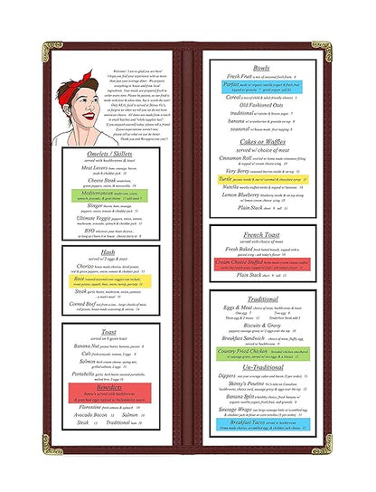 Goodsmart Restaurant Menu Covers - 25 Pack Burgundy 2 Pages / 4 Views 4.25" x 14", Top-Loading Vinyl Menu Holders with Clear Sleeves, Double-Stitched Edge, Leather-Style Café Covers with Gold Corners