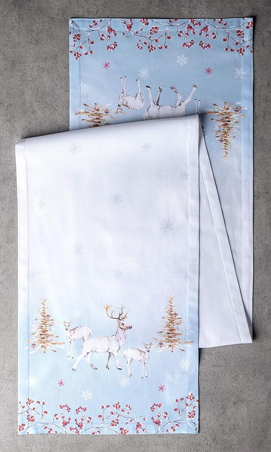 Maison d' Hermine Table Runner 100% Cotton Single Layer Table Runners 90 inches Long for Thanksgiving Christmas Decorations Home Kitchen Dining Party Wedding (Fairy Tale Forest, 14.5" x 90")