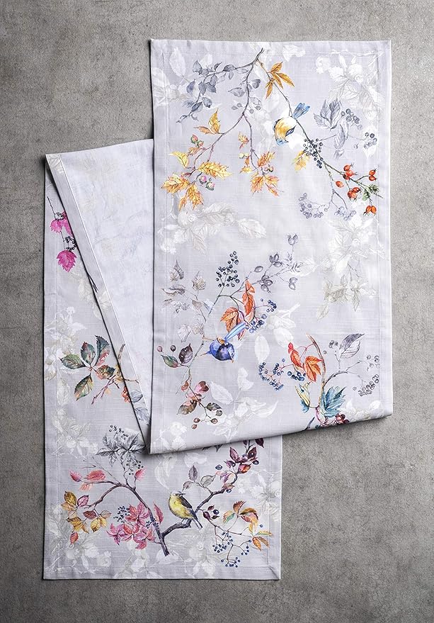 Maison d' Hermine Table Runner 100% Cotton Single Layer Table Runners 48 inches Long for Thanksgiving Christmas Decorations Home Kitchen Dining Party Wedding (Equinoxe - Grey, 14.5" x 48")