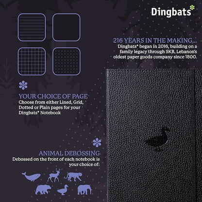 Dingbats A5 Wildlife Notebook Journal Hardcover, Cream 100gsm Ink-Proof Paper, 6.1 x 8.5 inches, 192 pages (Black Duck, Dotted).