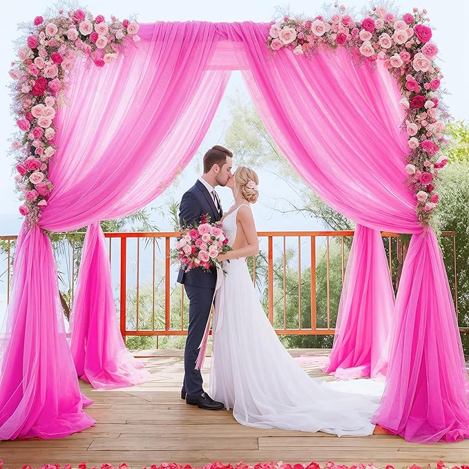 10x10ft Hot Pink Tulle Backdrop Curtain for Parites, Sheer Backdrop Curtains for Wedding Baby Shower Birthday Party Photo Shoot Decorations