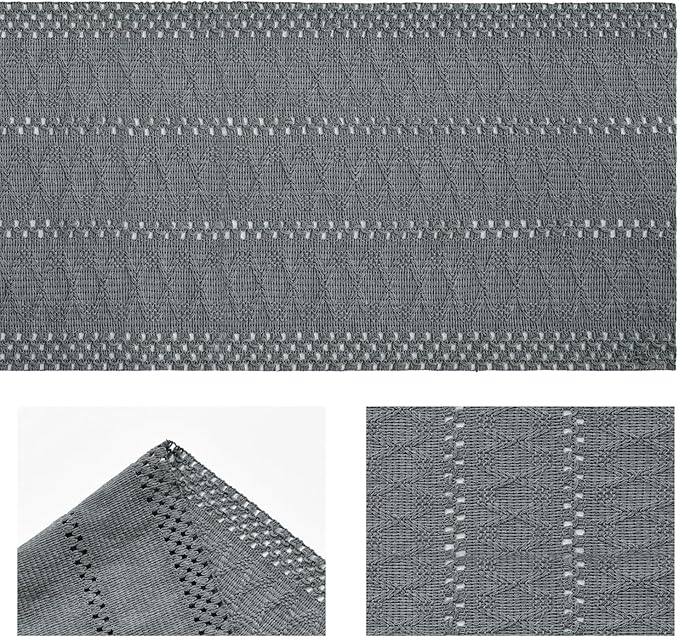 Artoid Mode Dark Grey Farmhouse Woven Rustic Hollow Table Runner, Seasonal Holiday Hollow Kitchen Dining Table Decoration for Home Party Decor 12x108 Inch