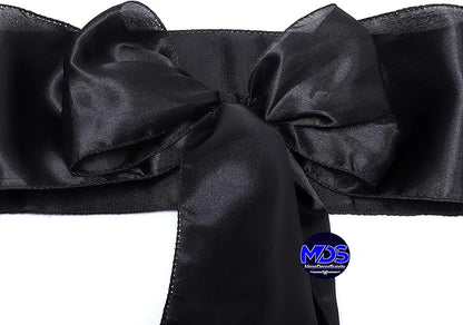 MDS Pack of 75 PCS Satin Chair Sashes Charmeuse Sateen Dining Chair Bows Ribbon Ties Back Sash for Wedding Party Birthday Home Hotel Restaurant Banquet Decoration (7 x 108 Inch, Black)