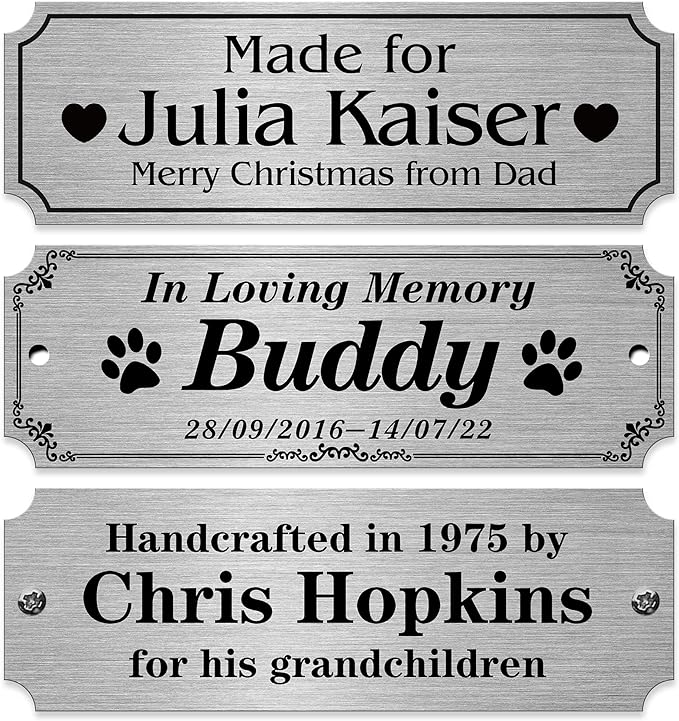 Caramel Sweet Life Personalized Name Plates, Silver Engraved Plaque, Stainless Steel Trophy Plates Engraved, Custom Name Plate with Adhesive Backing or Screws, 3" W x 1" H