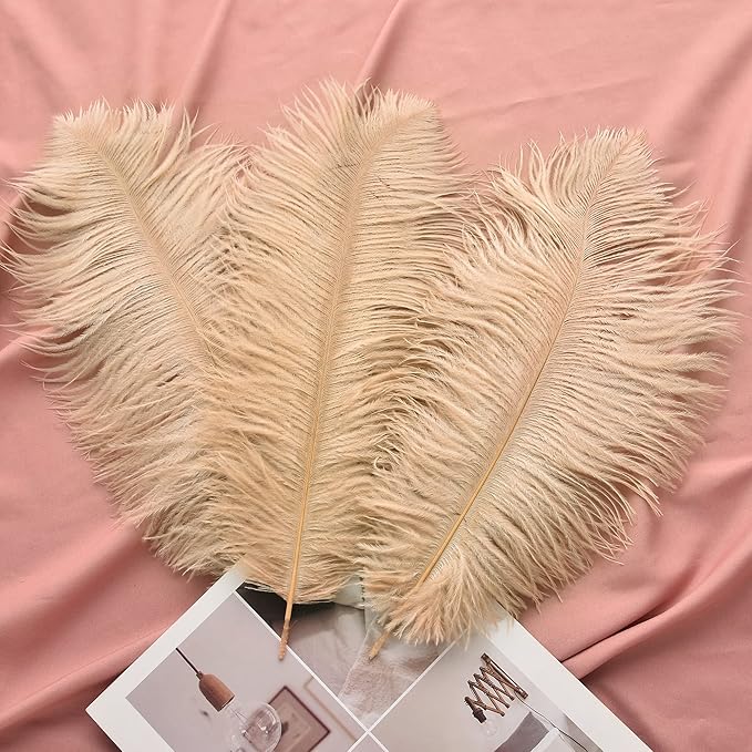 Ballinger Champagne Ostrich Feathers Bulk - 24pcs 10-12inch Boho Feathers for vase and Home Decor Wedding Party Centerpieces