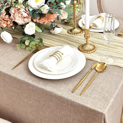 Fitable Faux Linen Tablecloths for Rectangle Tables: Water & Stain Resistant Farmhouse Table Cloth, Washable Burlap Textured Table Covers for Kitchen Dining Party(2 Pack, 60x120 Inch, Beige)