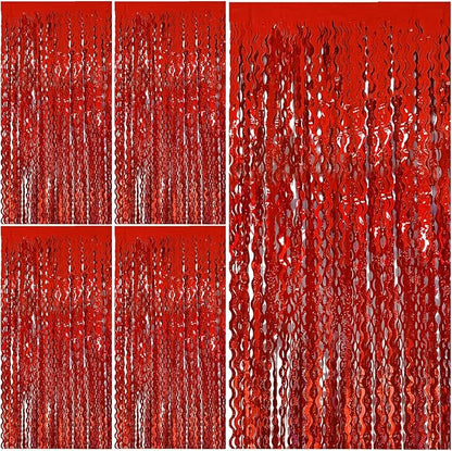 Red Tinsel Foil Fringe Curtains Wavy Backdrop for Parties Sparkle Metallic Wavy Foil Fringe Backdrop Curtain for Party Decorations Photo Booth Props Birthday Graduation Wedding Valentines Decor
