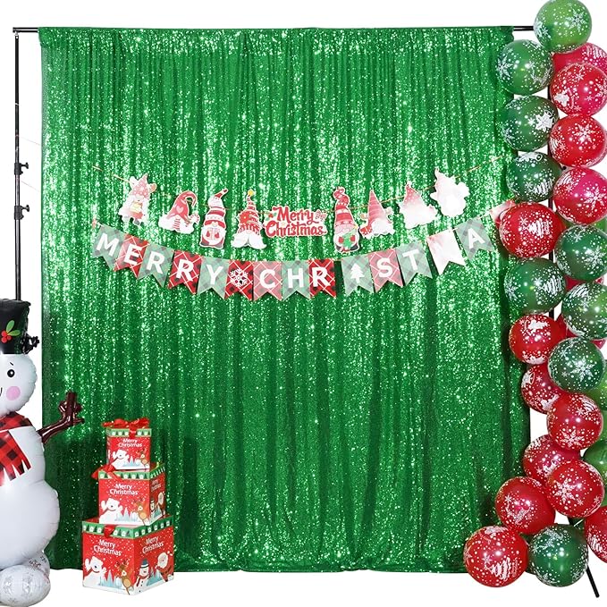 Poise3EHome Green Sequin Backdrop, 6FT x 8FT Green Sequin Photography Backdrop Curtain for St. Patrick's Day Party Decoration