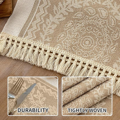 Placemats Set of 4,Waterproof Placemat with Tassel Fringe,Boho Placemats for Coffee Table Western Restaurant