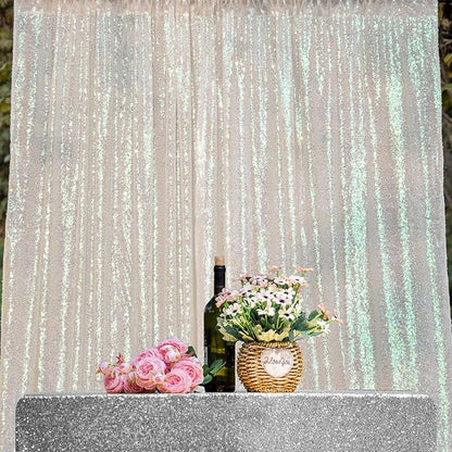 JYFLZQ White Iridescent Sequin Backdrop Curtains 6ft x 8ft 1 Panel Glitter Photo Booth Backdrops Sparkly Photography Background Drapes for Parties Wedding Bridal Showers