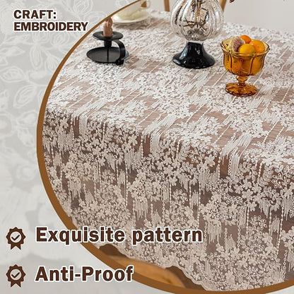 Lace Embroidered Tablecloth. Rectangle Lace Vintage Tablecloth Dustproof Table Protector for Kitchen Dining Room Party Banquet Home Picnic Wedding Decoration (Creamy White 78.5×53 inch)