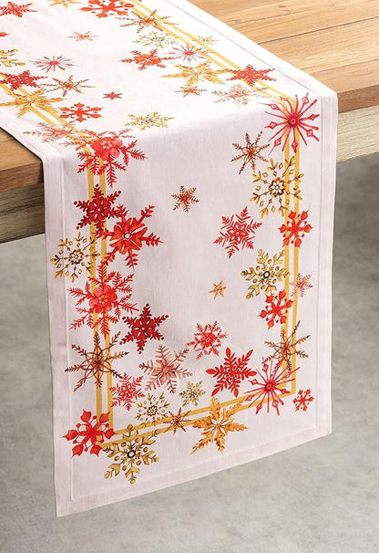 Maison d' Hermine Table Runner 100% Cotton Single Layer Table Runners 90 inches Long for Thanksgiving Christmas Decorations Home Kitchen Dining Party Wedding (Crystal Star, 14.5" x 90")