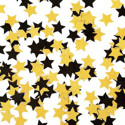 MOWO Glitter Five Stars Confetti Wedding Party Decor and Table Decor 1.2’’ in Diameter (Glitter Gold,Black,200pc)