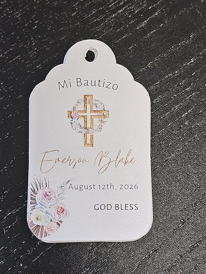 Mi Bautizo Baptism Christening Personalized Thank You Tags 20 pcs - More Colors Available (White/Gold)