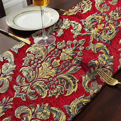 Jacquard Red Table Runner 120" Chenille Decorations for Birthday Wedding Party Handmade Centerpiece